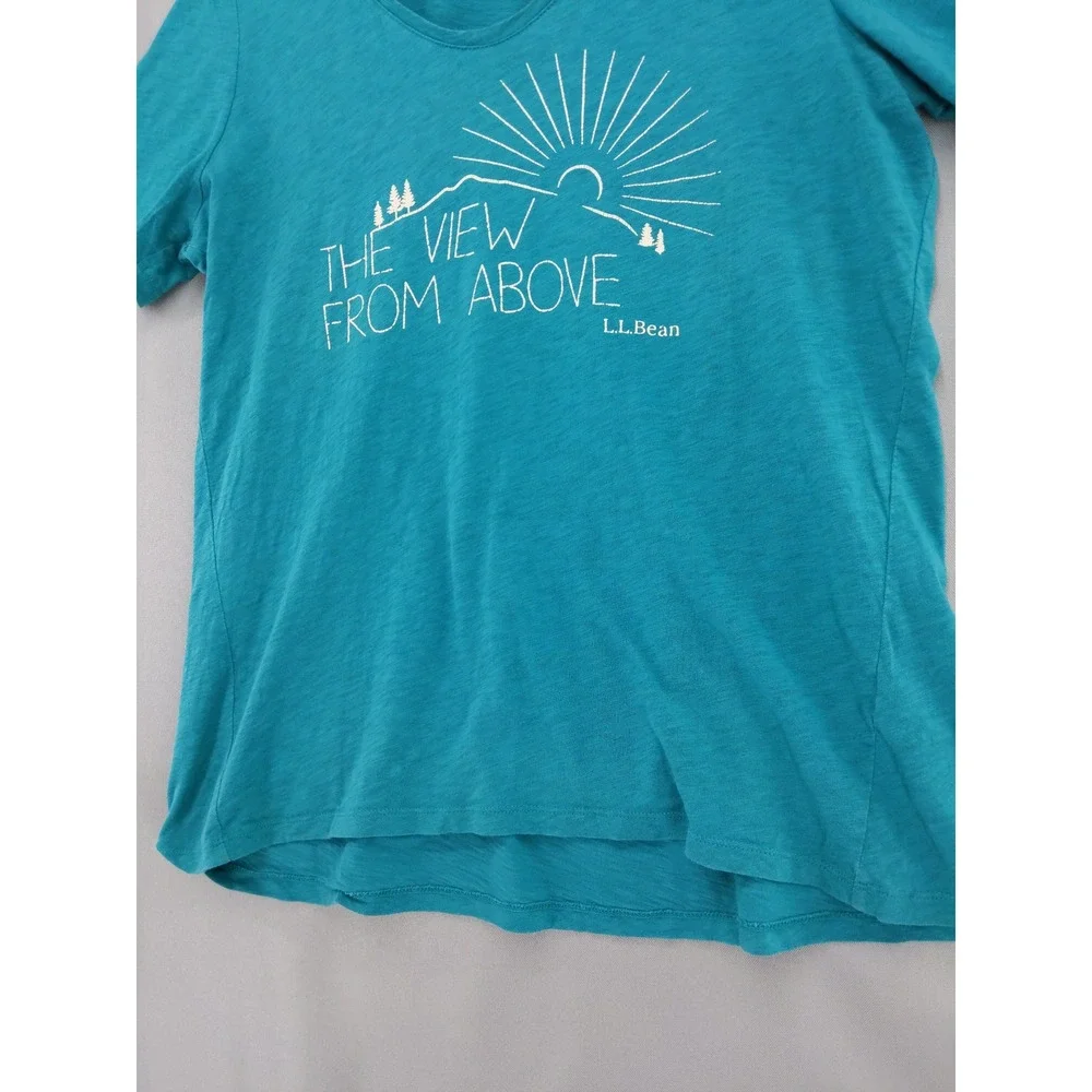 L.L. Bean Graphic Tee Women Medium Blue The View From Above V-Neck Slub Shirt